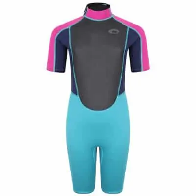 Typhoon Storm3 Shorty Wetsuit For Youth - Aqua / Fuchsia / Navy