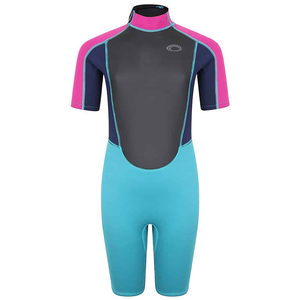 Typhoon Storm3 Shorty Wetsuit For Youth - Aqua / Fuchsia / Navy