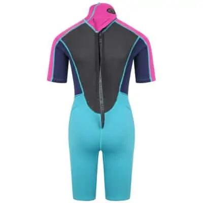 Typhoon Storm3 Shorty Wetsuit For Youth - Aqua / Fuchsia / Navy