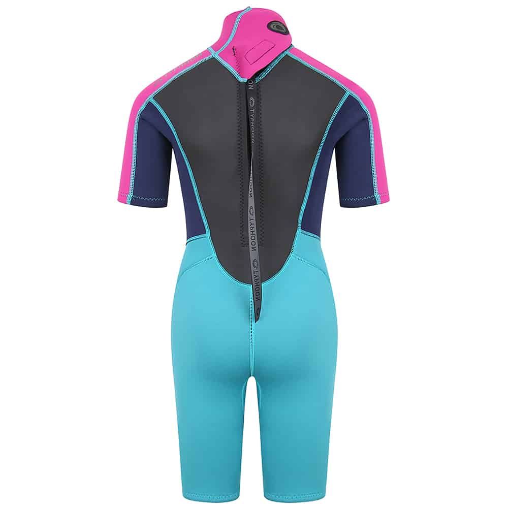 Typhoon Storm3 Shorty Wetsuit For Youth - Aqua / Fuchsia / Navy