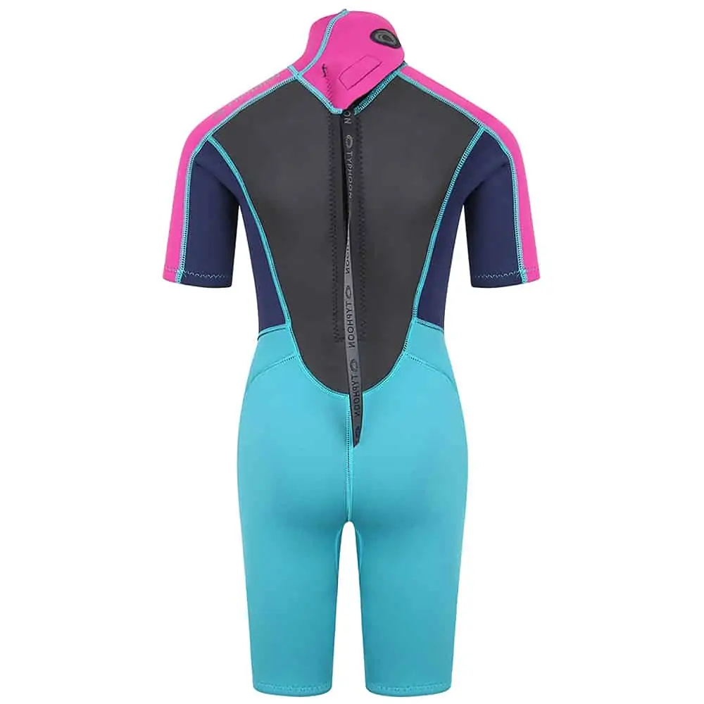 Typhoon Storm3 Shorty Wetsuit For Youth - Aqua / Fuchsia / Navy
