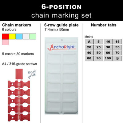 Anchoright Chain Markers Set - Markers and Guide Plate - 6 Colours