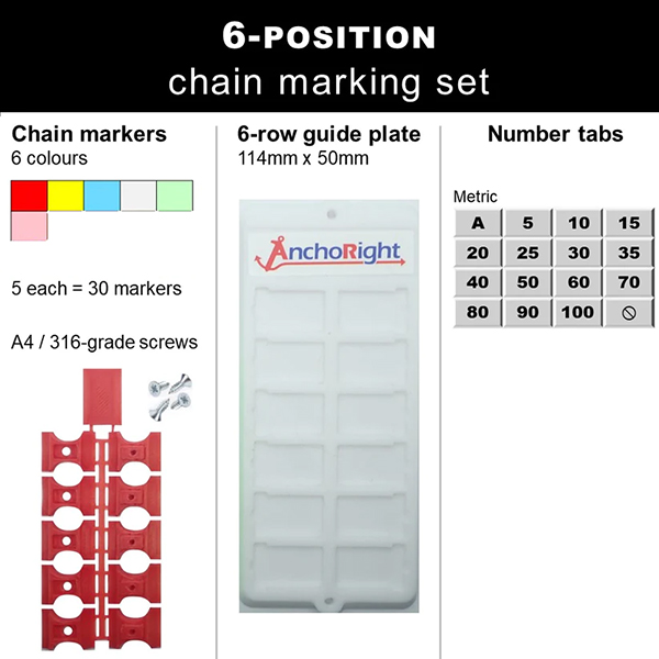Anchoright Chain Markers Set - Markers and Guide Plate - 6 Colours