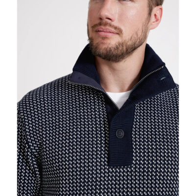 Holebrook Ingvar T-Neck Windproof Sweater - Navy / Off White (Jacquard)