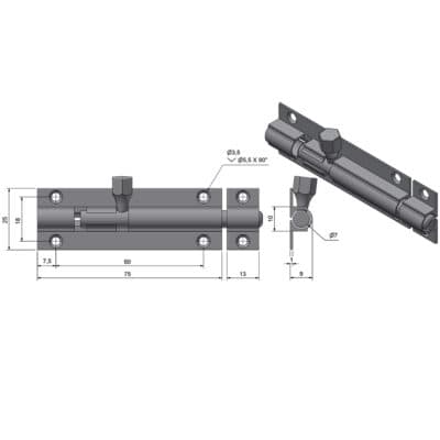 Roca Marine Barrel Bolt 92x25 - Image