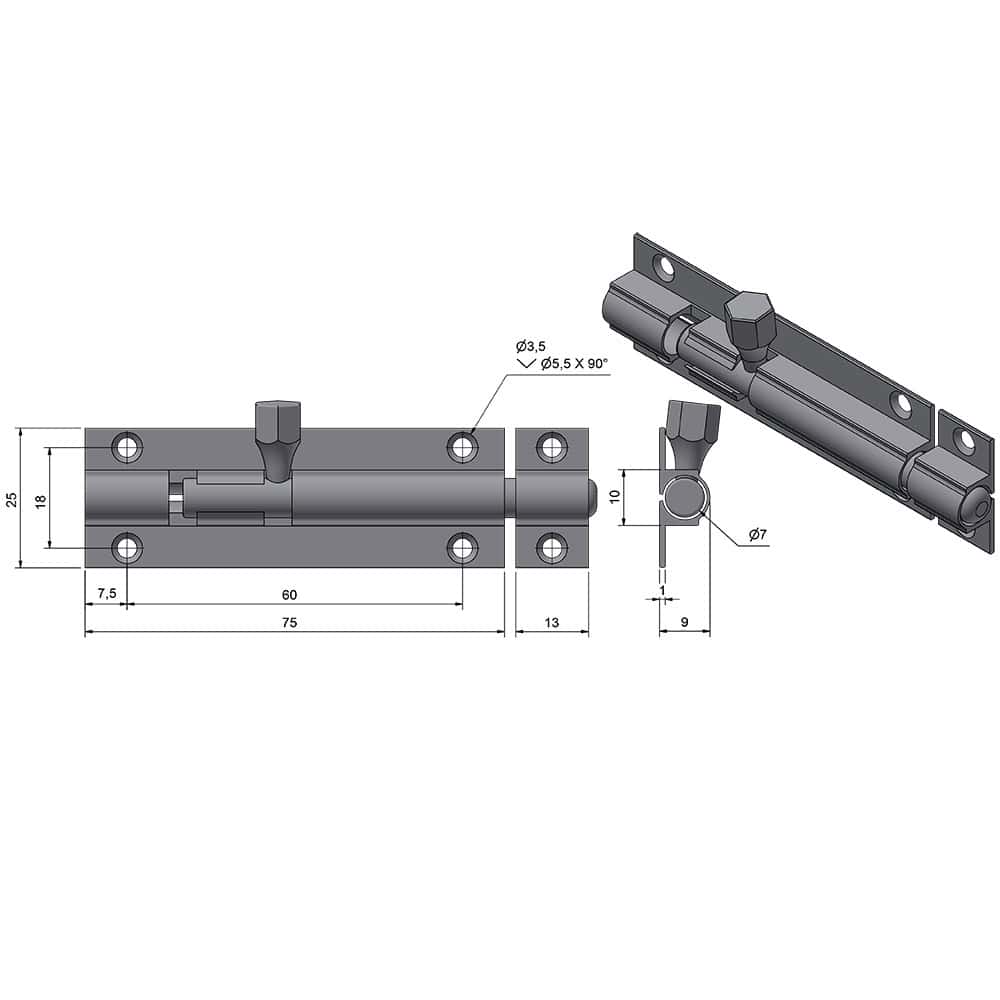 Roca Marine Barrel Bolt 92x25 - Image
