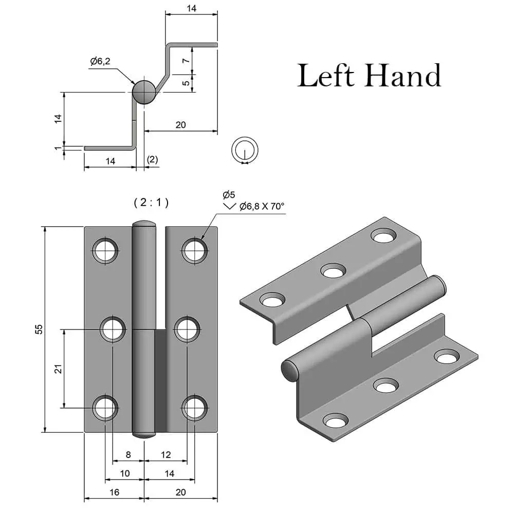 Roca Marine Lift-Off Brass Hinge 55x35 - Image