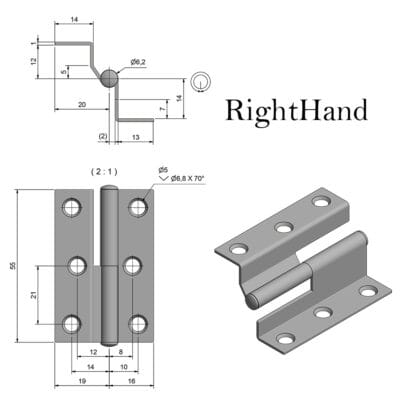 Roca Marine Lift-Off Brass Hinge 55x35 - Image