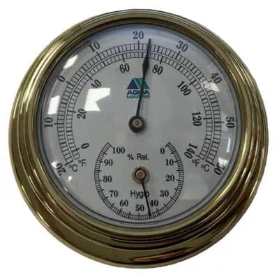 AquaMarine Thermo/Hygrometer - Brass 70mm