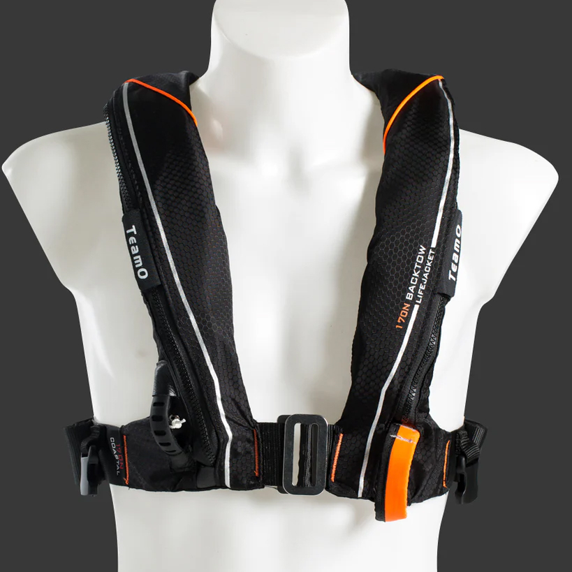 TeamO 170N Coastal Lifejacket - with BackTow Technology - Auto Harness - Black/Orange