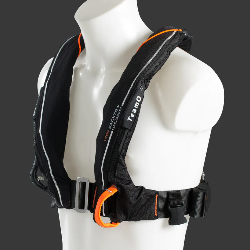 TeamO 170N Coastal Lifejacket - with BackTow Technology - Auto Harness - Black/Orange