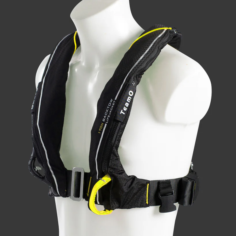 TeamO 170N Coastal Lifejacket - with BackTow Technology - Auto Harness - Black/Yellow