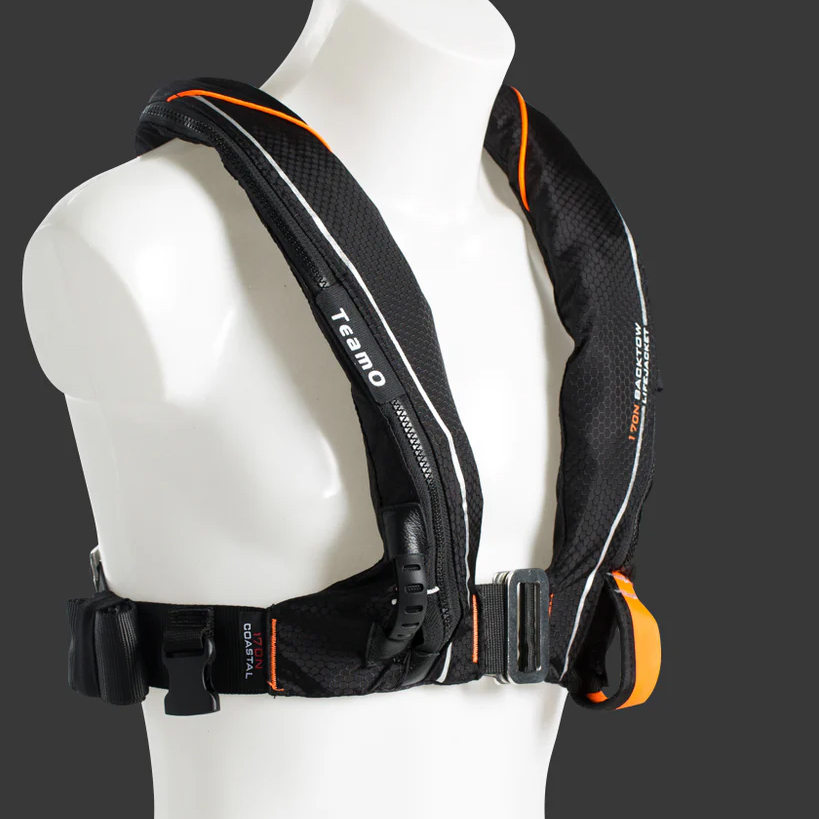 TeamO 170N Coastal Lifejacket - with BackTow Technology - Manual Harness - Black/Orange