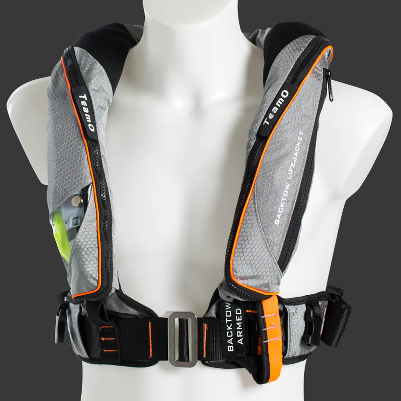 TeamO 170N Offshore Lifejacket - with BackTow Technology - Auto Harness - Grey/Orange