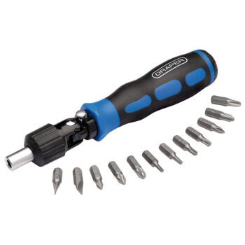 Draper Ratchet Screwdriver and Bit Set (13 Piece) - Image