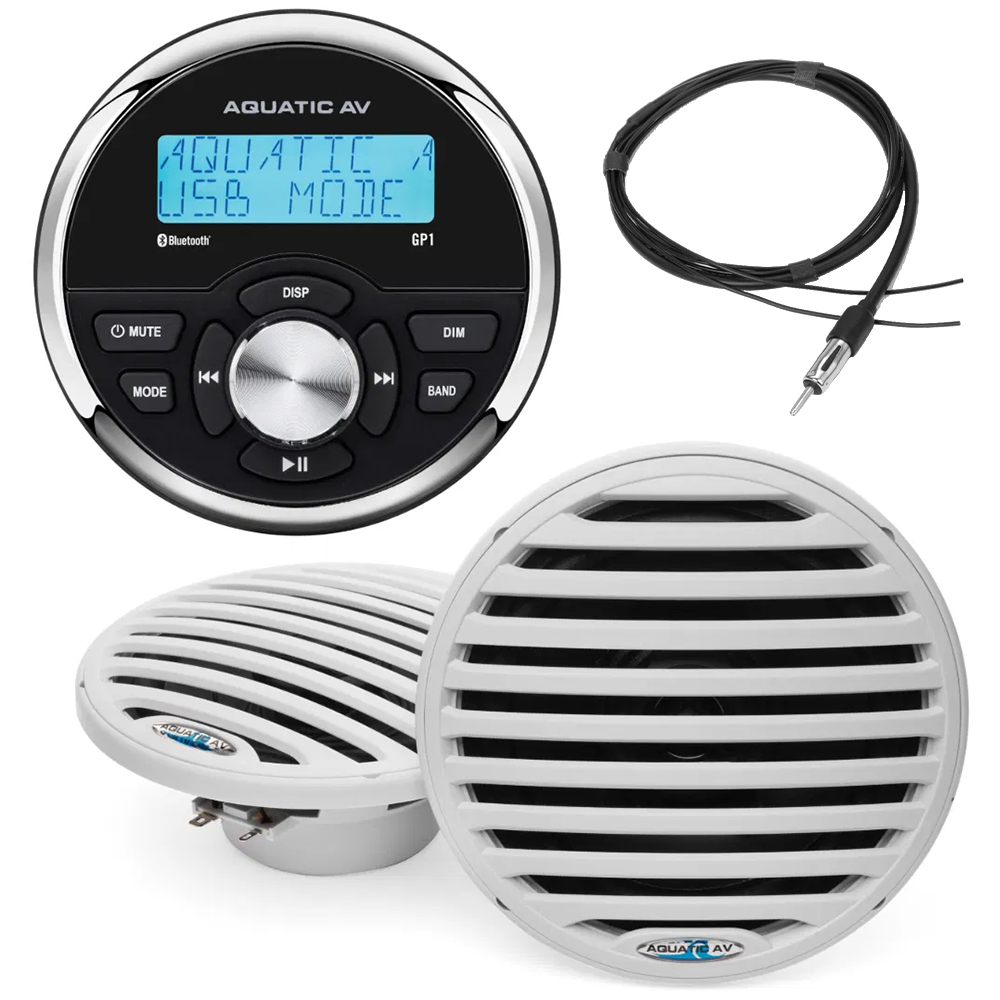 Aquatic AV GP1 Stereo and Speaker Bundle - White Speakers