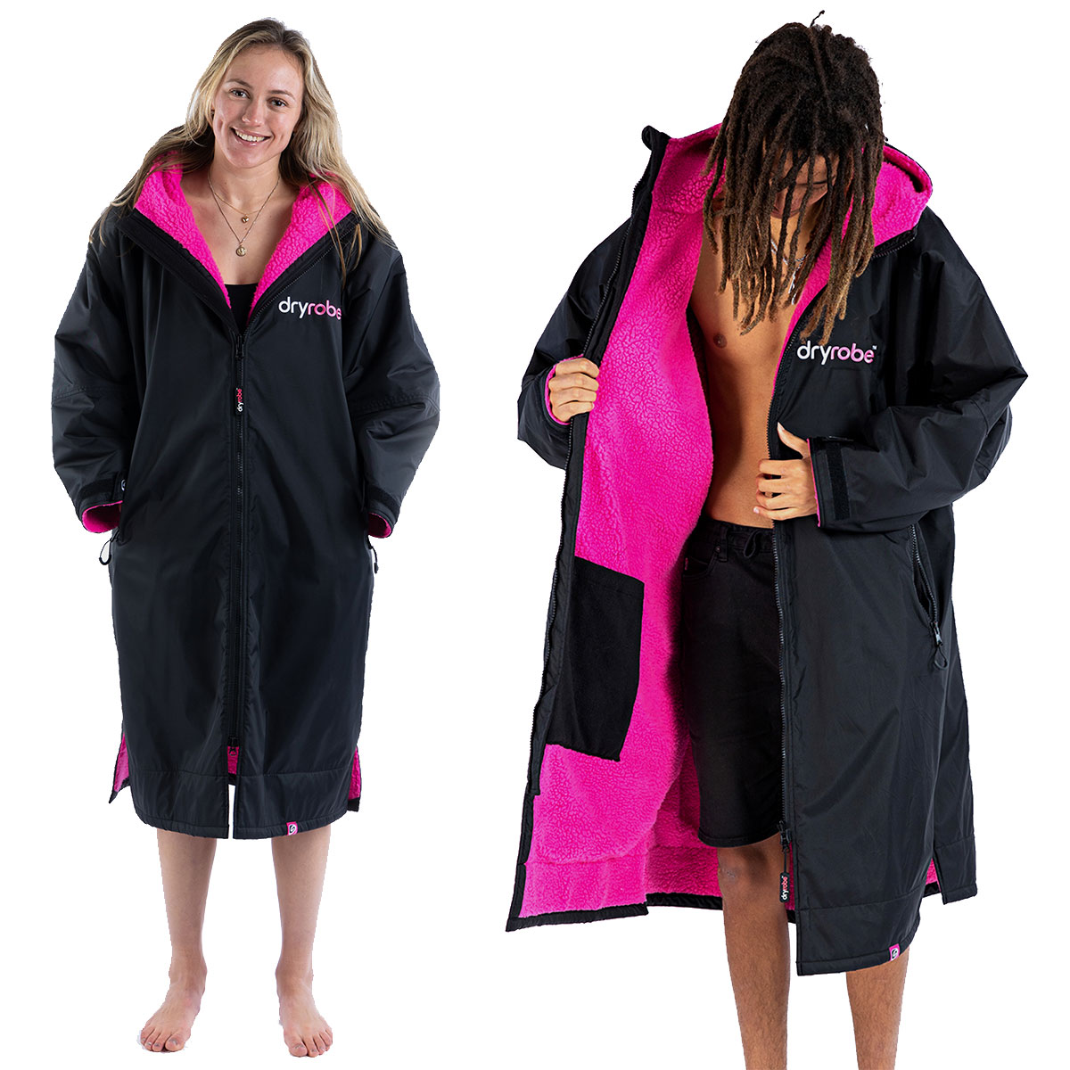 Dryrobe Advance Longsleeve Changing Robe - Black / Pink - Black / Pink