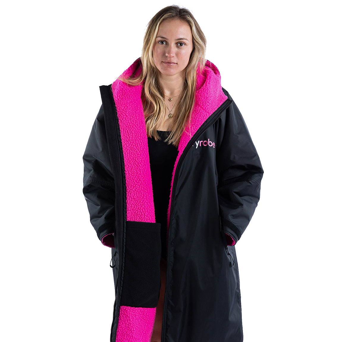Dryrobe Advance Longsleeve Changing Robe - Black / Pink - Black / Pink