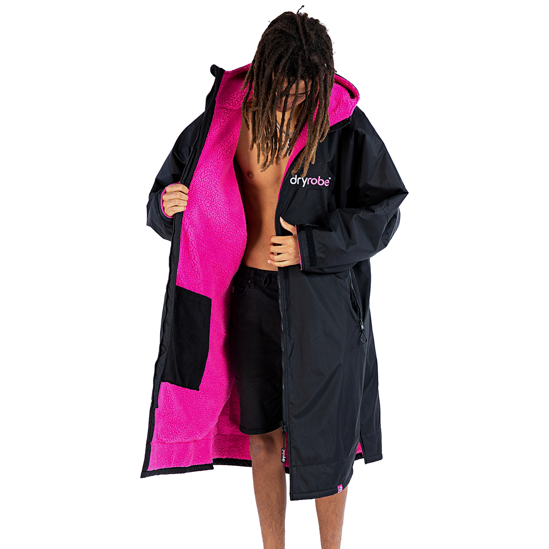 Dryrobe Advance Longsleeve Changing Robe - Black / Pink - Black / Pink