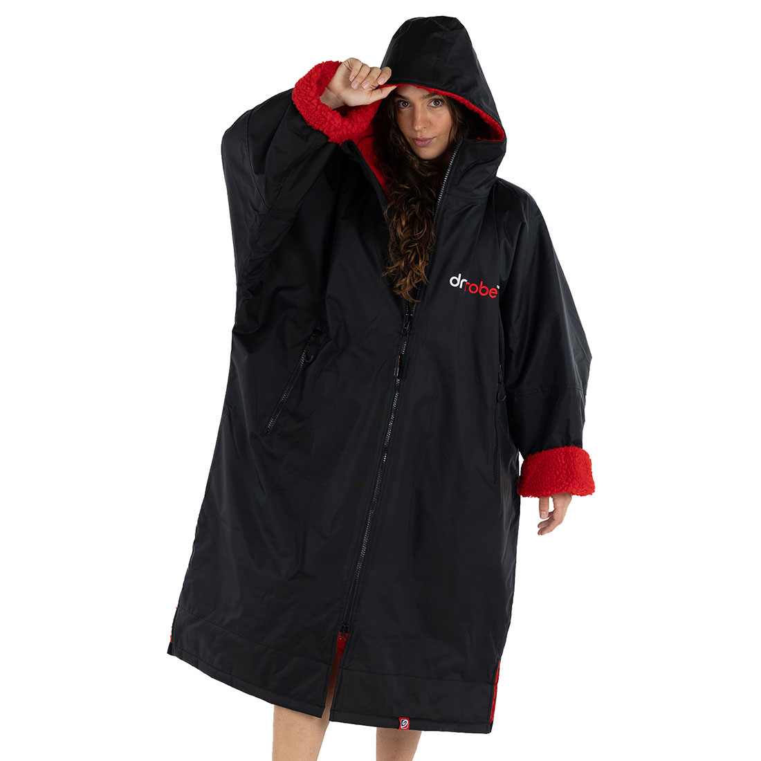 Dryrobe Advance Longsleeve Changing Robe - Black / Red - Black / Red