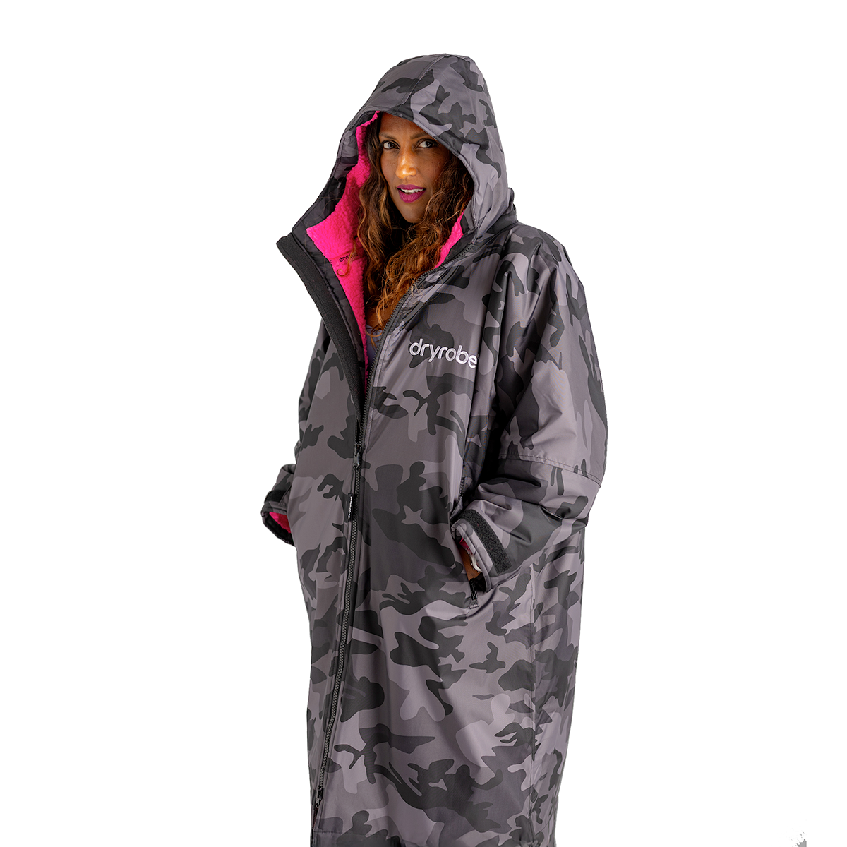 Dryrobe Advance Longsleeve Changing Robe - Black Camo / Pink - Black Camo / Pink