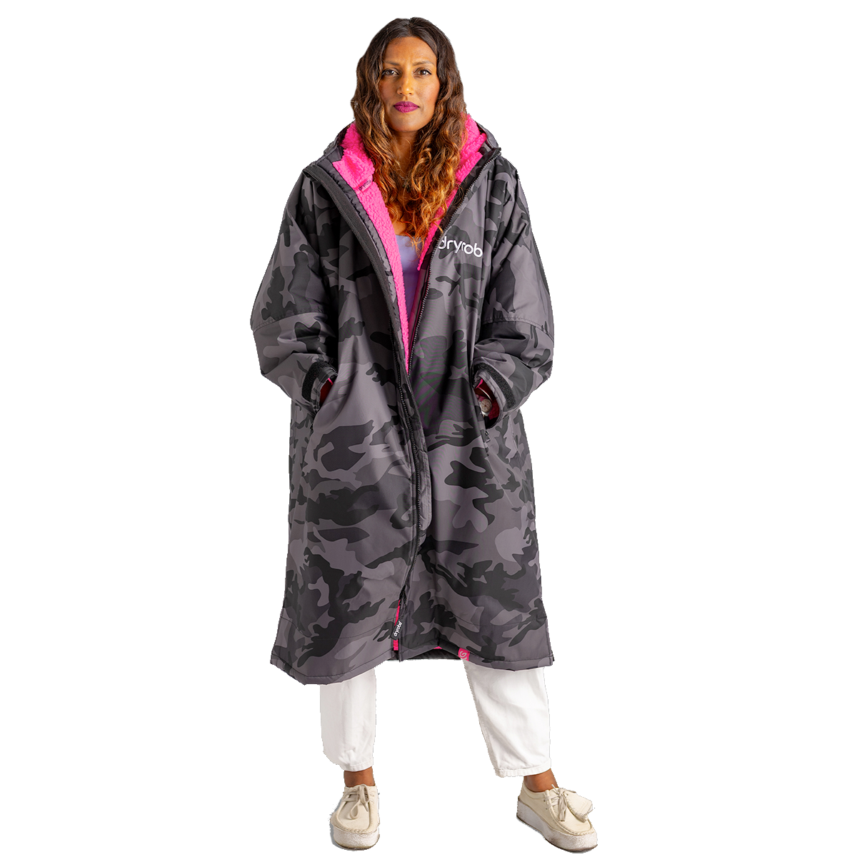 Dryrobe Advance Longsleeve Changing Robe - Black Camo / Pink - Black Camo / Pink