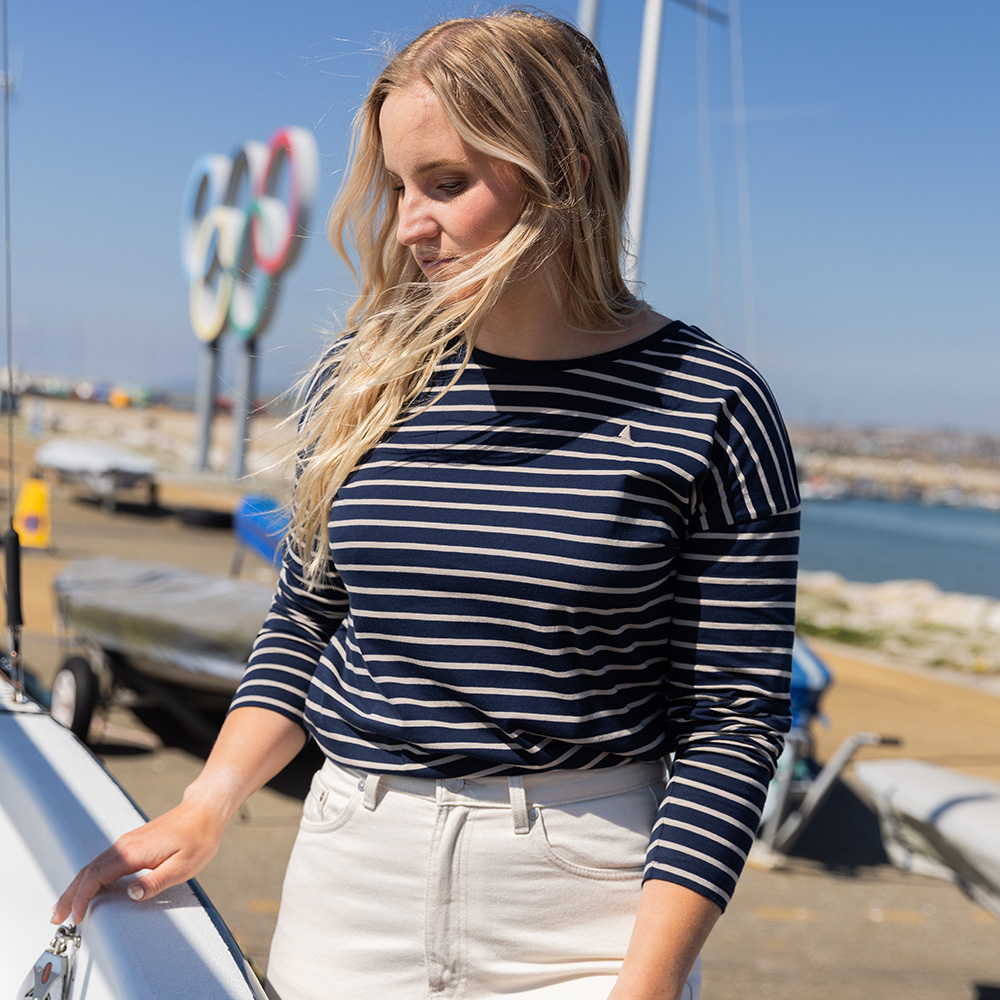 Musto Women's Original Long Sleeve Stripe Tee - Navy / Pure Cashmere