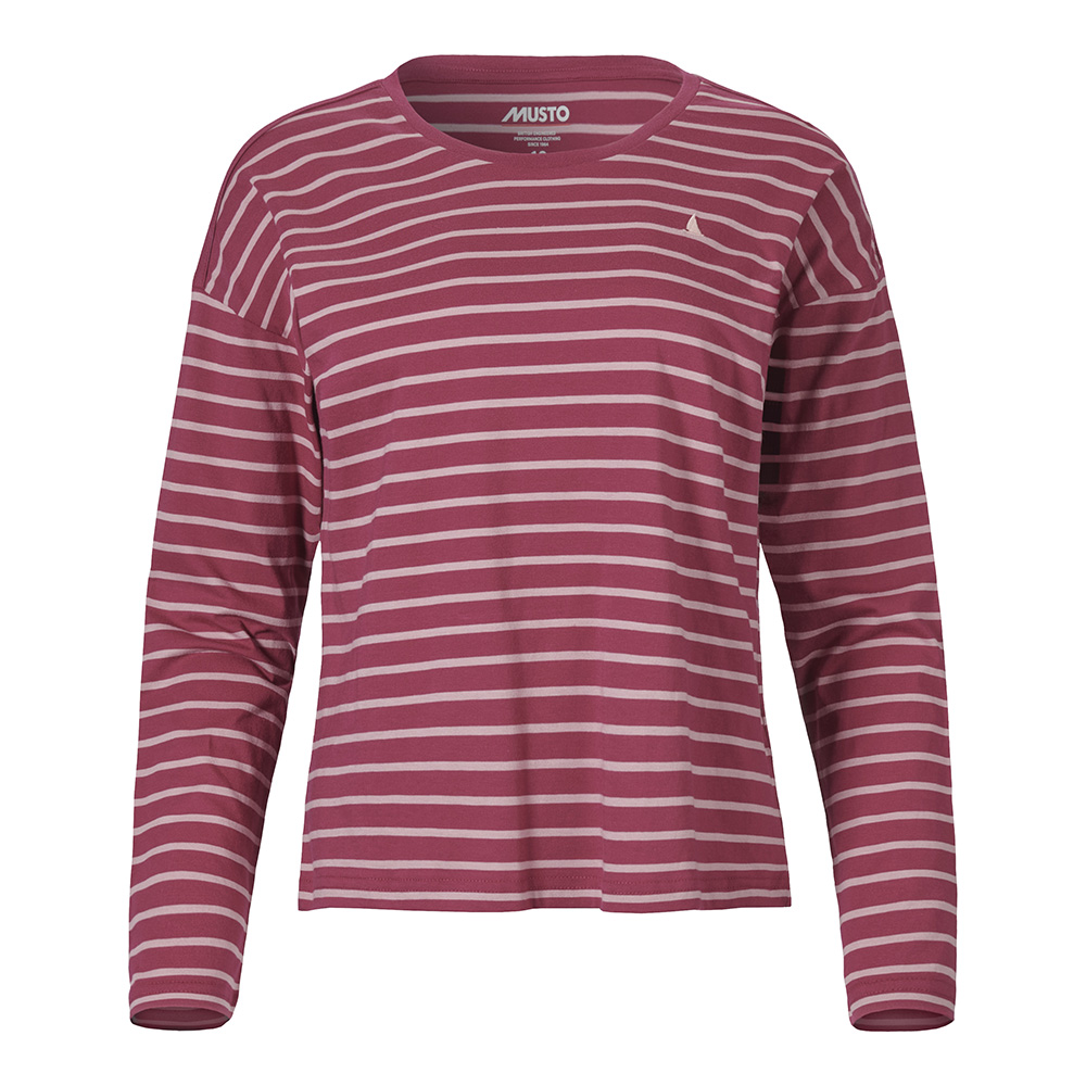 Musto Women's Original Long Sleeve Stripe Tee - Oyster Pink / Very Berry