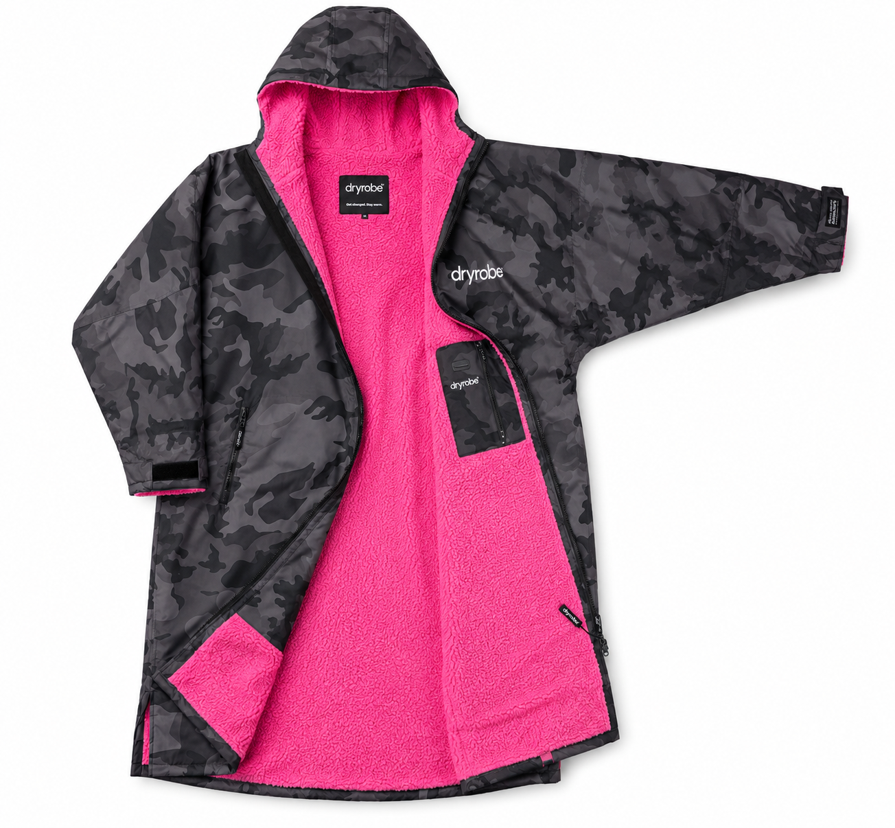 Dryrobe Advance Longsleeve Changing Robe - Black Camo / Pink - Black Camo / Pink