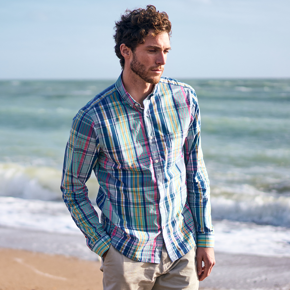 Musto Men's Marina Plaid Long Sleeve Shirt - Marine Blue