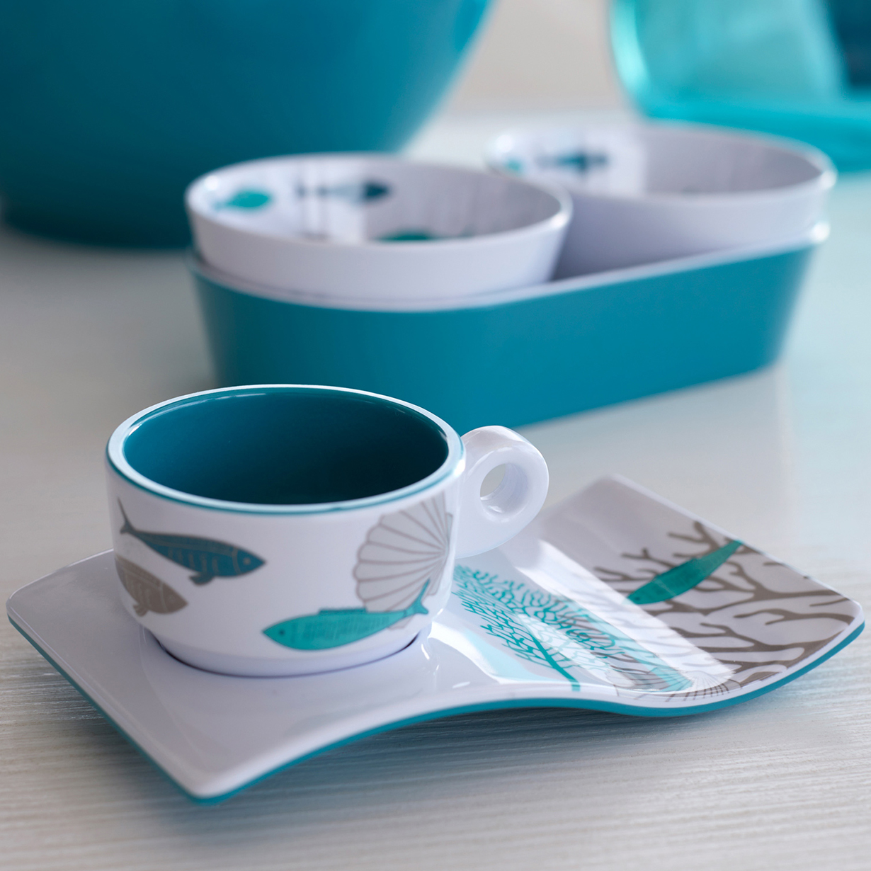 Coastal Melamine Coffee / Espresso Set - Cup and Saucer - Image