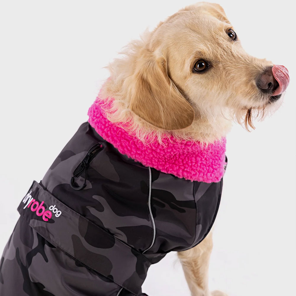 Dryrobe Dog Coat in Black Camo Pink - Black Camo / Pink