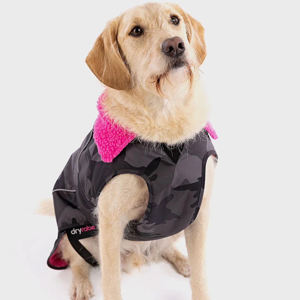 Dryrobe Dog Coat in Black Camo Pink - Black Camo / Pink